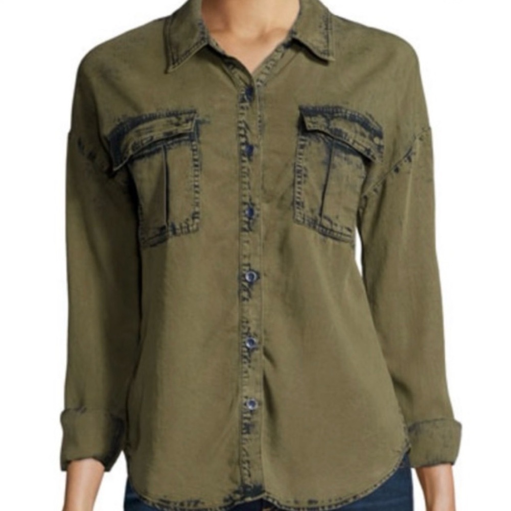 Spendid. Olive Green Button-Front Utility Shirt